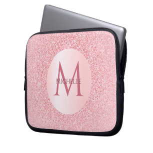 Stylish Trendy Roos Gold Sjabloon Monogram Girly Laptop Sleeve