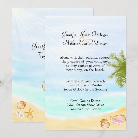 Stylish Tropical Beach Wedding Invitation (Devant / Derrière)
