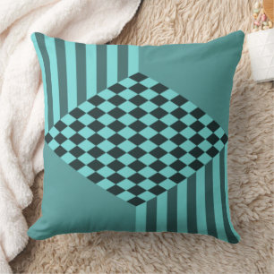 Stylish Turquoise Stripes Diamond Checkers Kussen