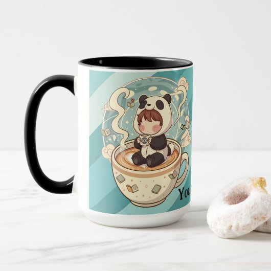 Stylish Two-Tone Panda Coffee Mug (Avec donut)