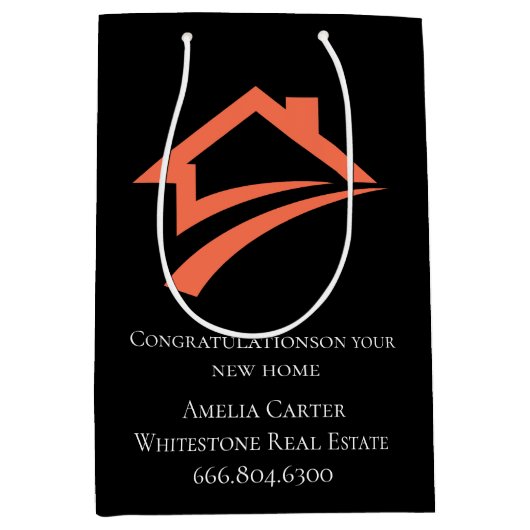 Stylish Unique Black Real Estate Agent Medium Cadeauzakje (Voorkant)