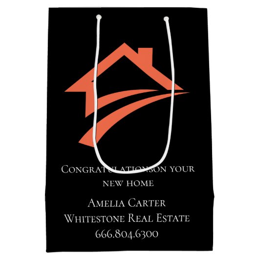 Stylish Unique Black Real Estate Agent Medium Cadeauzakje (Achterkant)