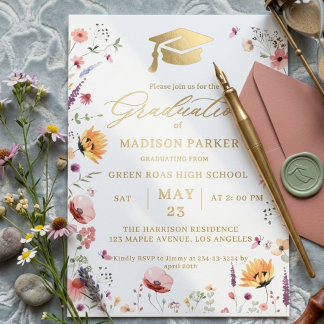 Stylish Wildflower Meadow Garden  Graduation Folie Uitnodiging