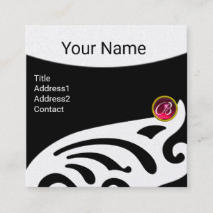 STYLISH WINGS RUBY GEM MONOGRAM Black White Pearl Vierkante Visitekaartje