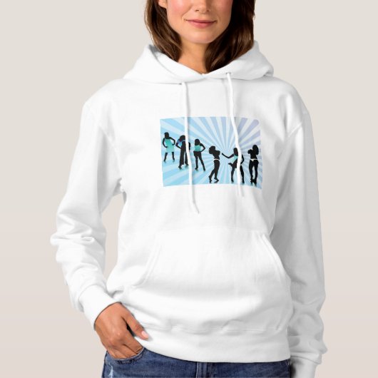 Stylish Women Silhouettes Teal Blue Fashion Hoodie (Voorkant)
