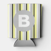 Stylish Yellow and Grey Striped Monogram Blikjeskoeler (Voorkant)