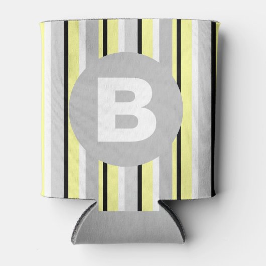 Stylish Yellow and Grey Striped Monogram Blikjeskoeler (Voorkant)