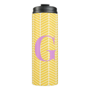 Stylish Yellow Herringbone Chevron ZigZag Monogram Thermosbeker