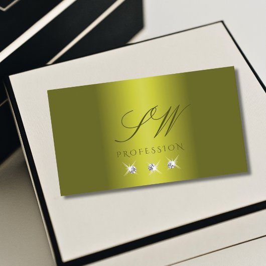 Stylish Yellow Silver Sparking Diamonds Monogram Visitekaartje