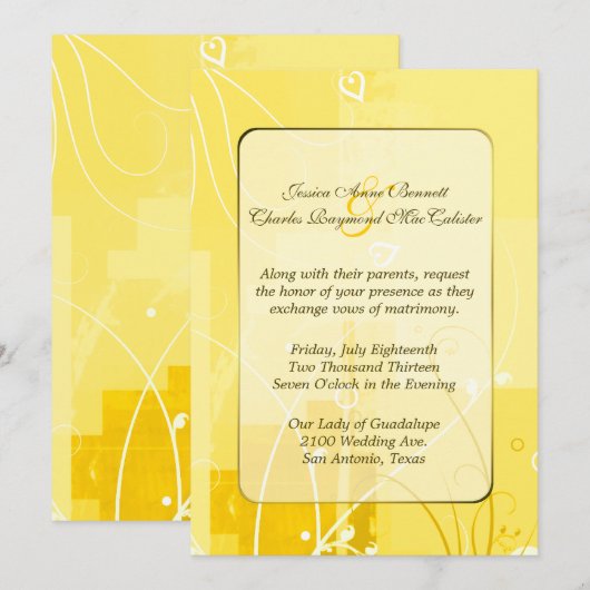 Stylish Yellow Wedding Invitation Kaart (Voorkant / Achterkant)