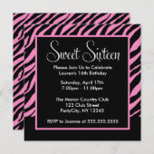 Stylish Zebra Pattern Sweet Sixteen Party Kaart (Voorkant / Achterkant)