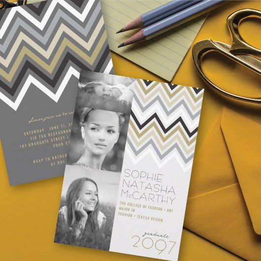Stylish Zig Zag Chevron Stripes Graduation Party Kaart