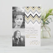 Stylish Zig Zag Chevron Stripes Graduation Party Kaart (Staand voorkant)