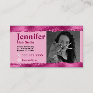 Stylist Carte de visite photo rose avec code QR