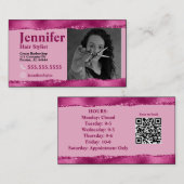 Stylist Carte de visite photo rose avec code QR (Devant / Derrière)