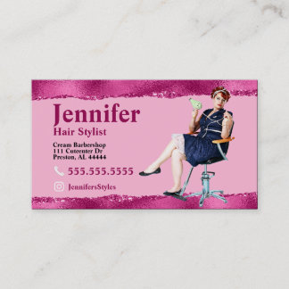 Stylist Carte de visite photo rose avec code QR