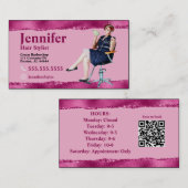 Stylist Carte de visite photo rose avec code QR (Devant / Derrière)