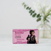 Stylist Carte de visite photo rose avec code QR (Debout devant)