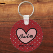 Stylist Schattige Sweet Red Heart Pattern Monogram Sleutelhanger (Voorkant)