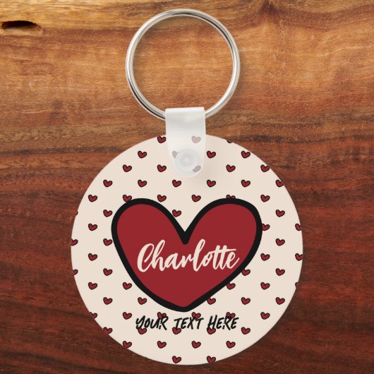 Stylist Schattige Sweet Red Heart Pattern Monogram Sleutelhanger (Voorkant)