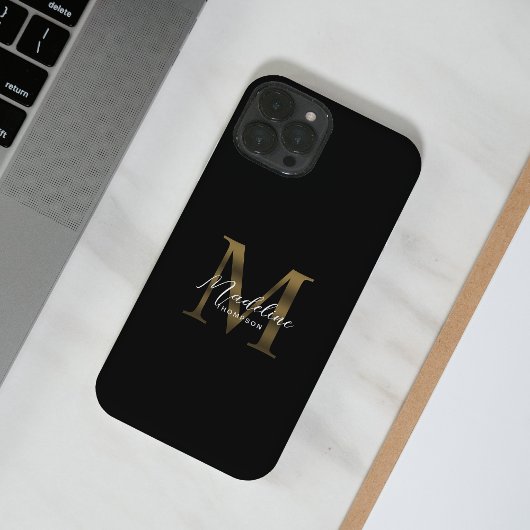 Stylist Script Metallic Black Gold Monogram Case-Mate iPhone Case