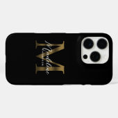 Stylist Script Metallic Black Gold Monogram Case-Mate iPhone Case (Achterkant (horizontaal))