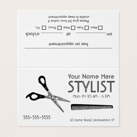 Stylist White Appointment Visitekaartjes (Buitenkant ongevouwen)