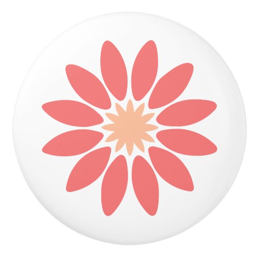 Stylized Coral Daisy with Peach Center Keramische Knop (Voorkant)