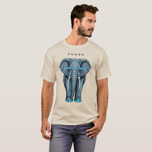 Stylized Elephant Graphic with Power Theme T-shirt (Voorkant volledig)