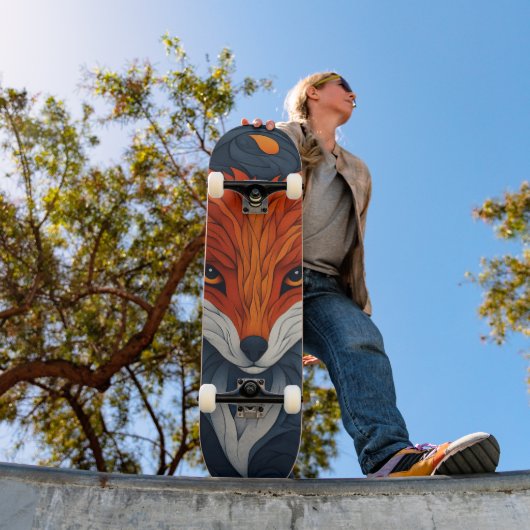 Stylized Fox Illustration with Floral Background Skateboard (Buiten 1)