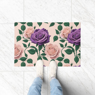 Stylized Purple Roses With Green Accents Deurmat