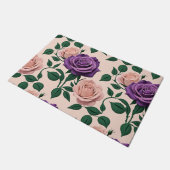 Stylized Purple Roses With Green Accents Deurmat (Schuin)