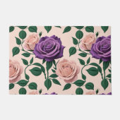 Stylized Purple Roses With Green Accents Deurmat (Voorkant)