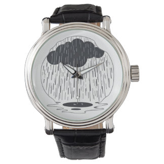 Stylized Rain Cloud with Falling Rain and Puddle Horloge