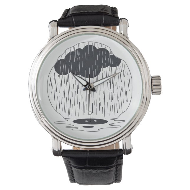 Stylized Rain Cloud with Falling Rain and Puddle Horloge (Voorkant)