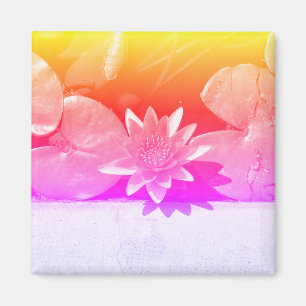 Stylized Rainbow Water Lily Flower Plants Magnet