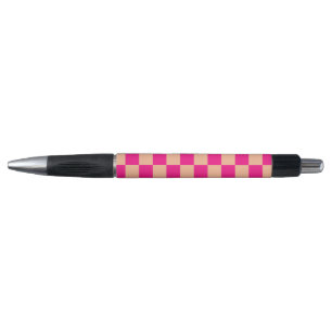 Stylo à damiers carré pêche rose chaud rétro géométrique
