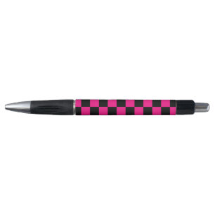 Stylo à damiers carré rose chaud noir rétro géométrique