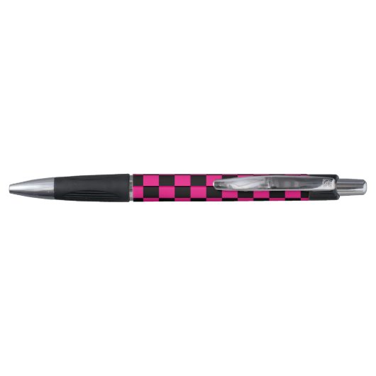 Stylo à damiers carré rose chaud noir rétro géométrique (Dos)
