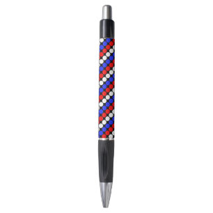 Stylo à encre moderne bleu rouge blanc à pois rayu