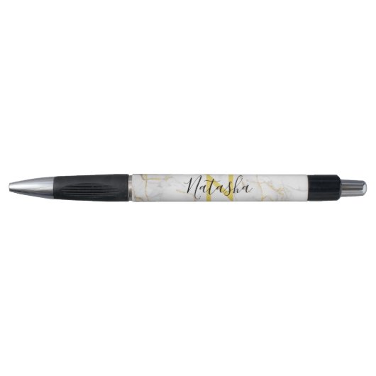 Stylo à monogramme en agate pailletée or blanc écr (Devant)