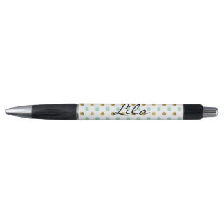 Stylo à points polka vert et or