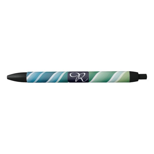 Stylo Abstrait Monogramme Personnalisé Bleu Vert (Devant)