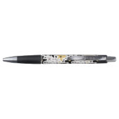 Stylo Abstrait noir gris jaune Floral Nom personnalisé (Dos)