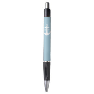 Stylo Ancre bleu-clair décorée d'un monogramme