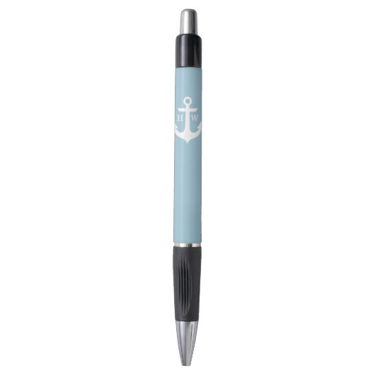 Stylo Ancre bleu-clair décorée d'un monogramme (Devant (Vertical))