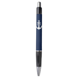 Stylo Ancre de bleu marine décorée d'un monogramme