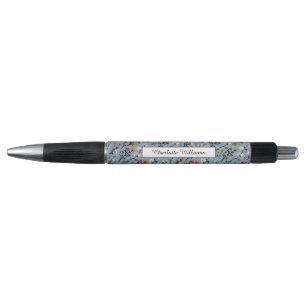 Stylo Aquarelle bleu rustique Boho doux Floral Personnal