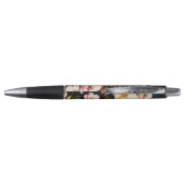 Stylo Aquarelle rose Roses jaunes sur noir, Monogramme (Dos)