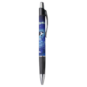 Stylo Baleines tueuses en Pleine lune - Nuit Bleue - Des